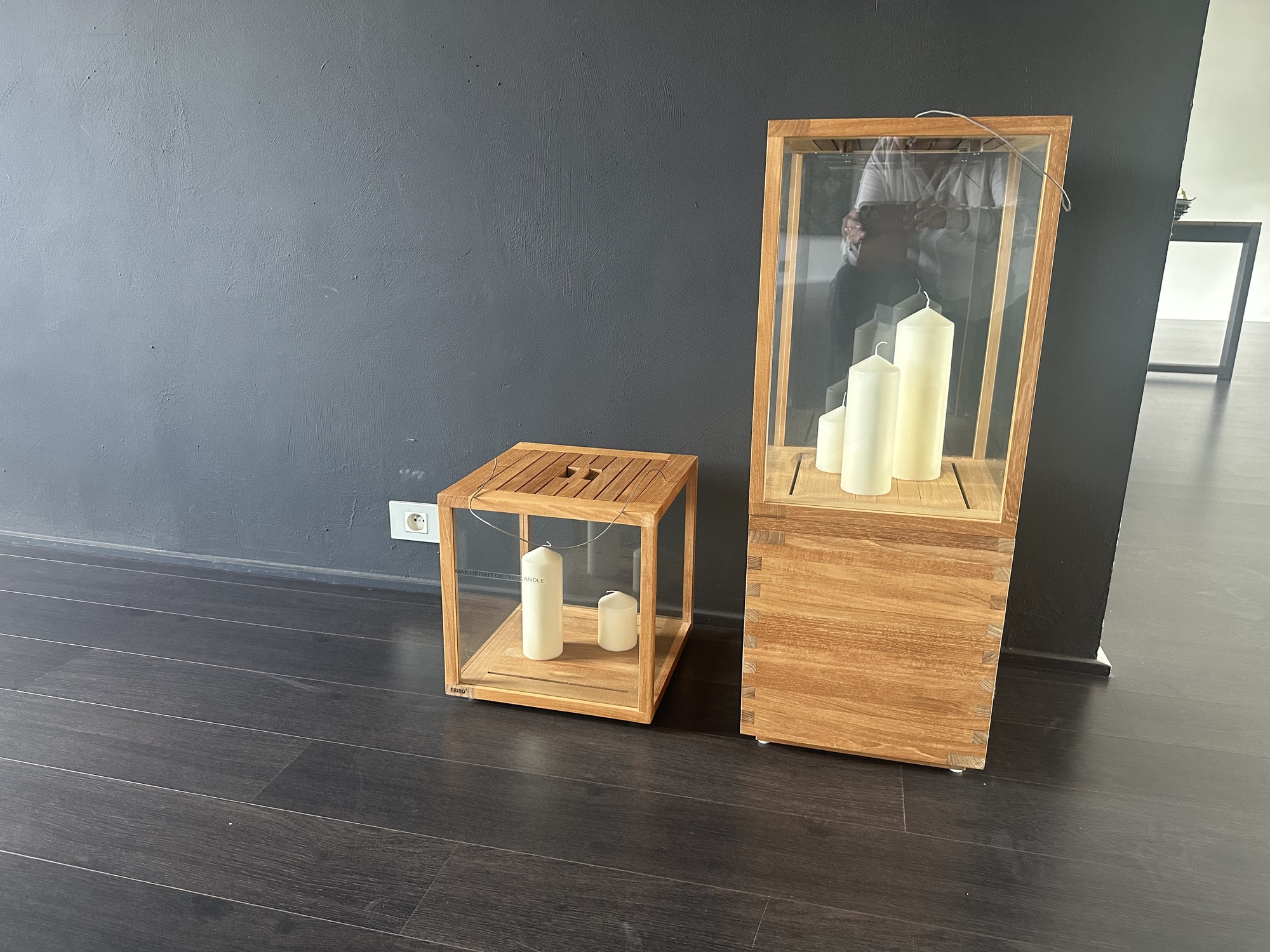 Tribu- 2 x lantaarn in teak -chemisch versterkt glas