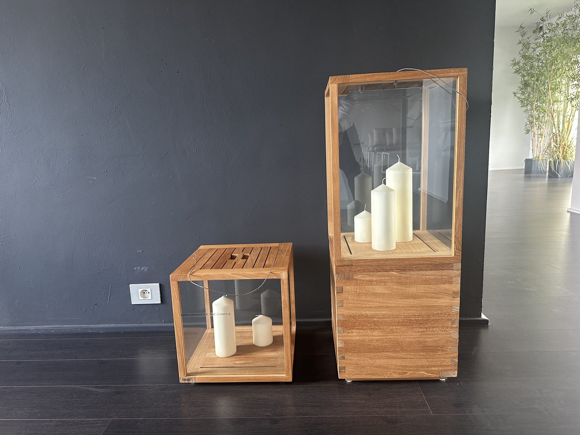Tribu- 2 x lantaarn in teak -chemisch versterkt glas