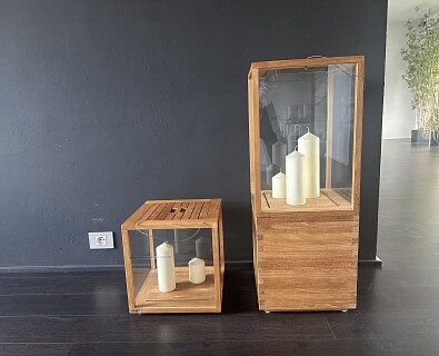 Tribu- 2 x lantaarn in teak -chemisch versterkt glas -40%