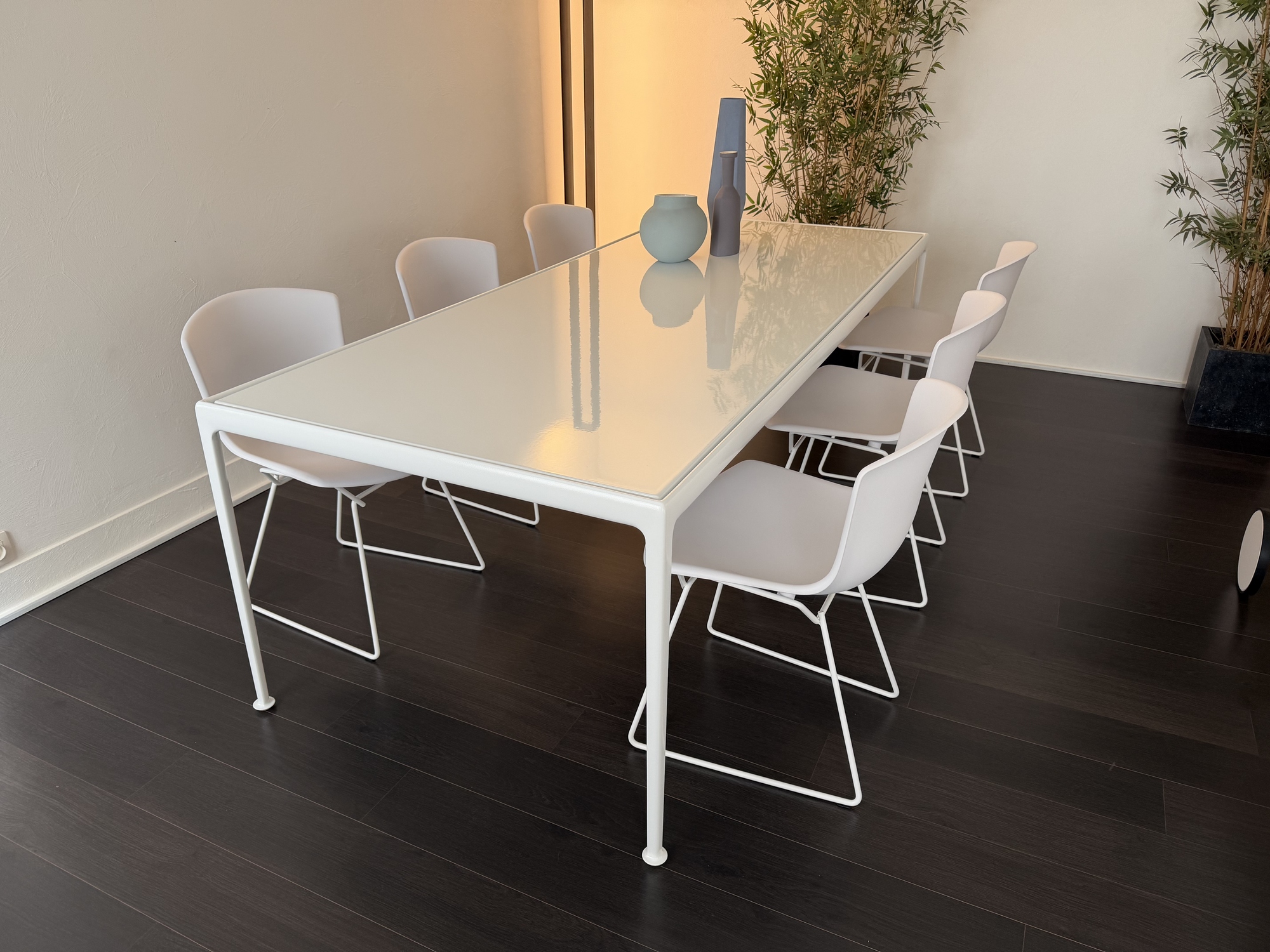 Knoll-outdoor tafel Richard Schultz 1966 met 6 Bertoia plastic chairs