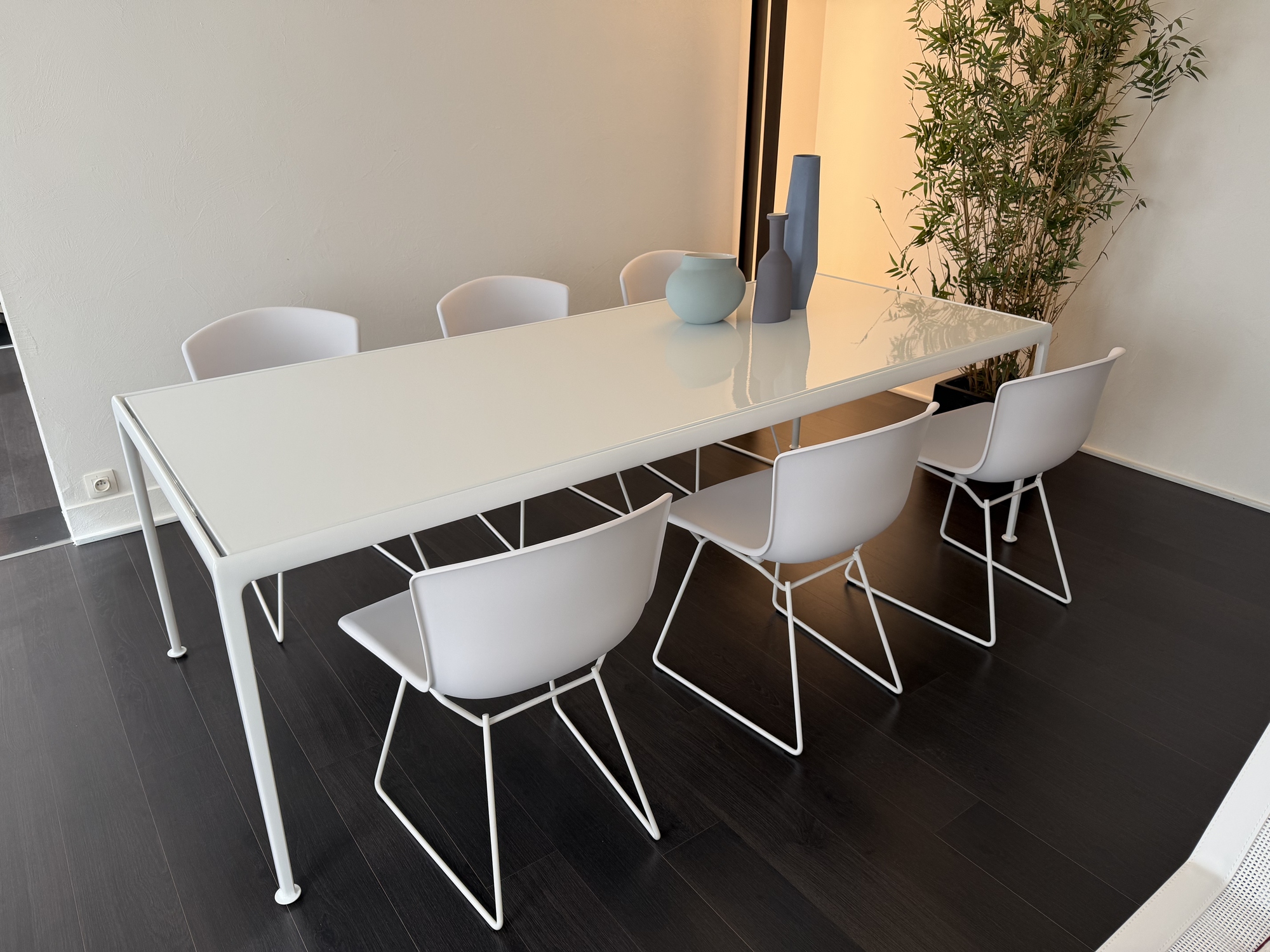 Knoll-outdoor tafel Richard Schultz 1966 met 6 Bertoia plastic chairs