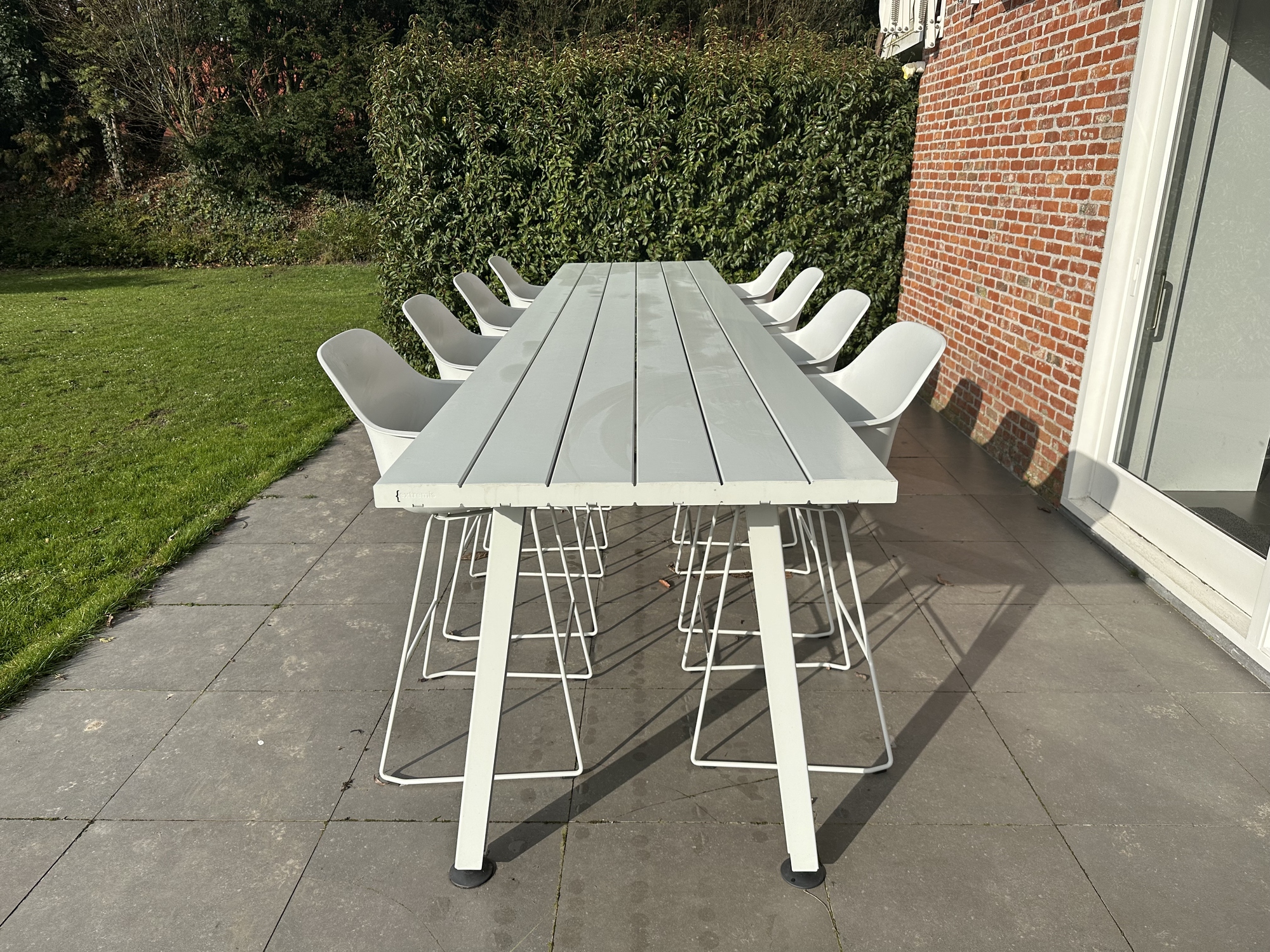 Extremis-Marina hoge tafel met 8 barkrukken Captain's Chair wit