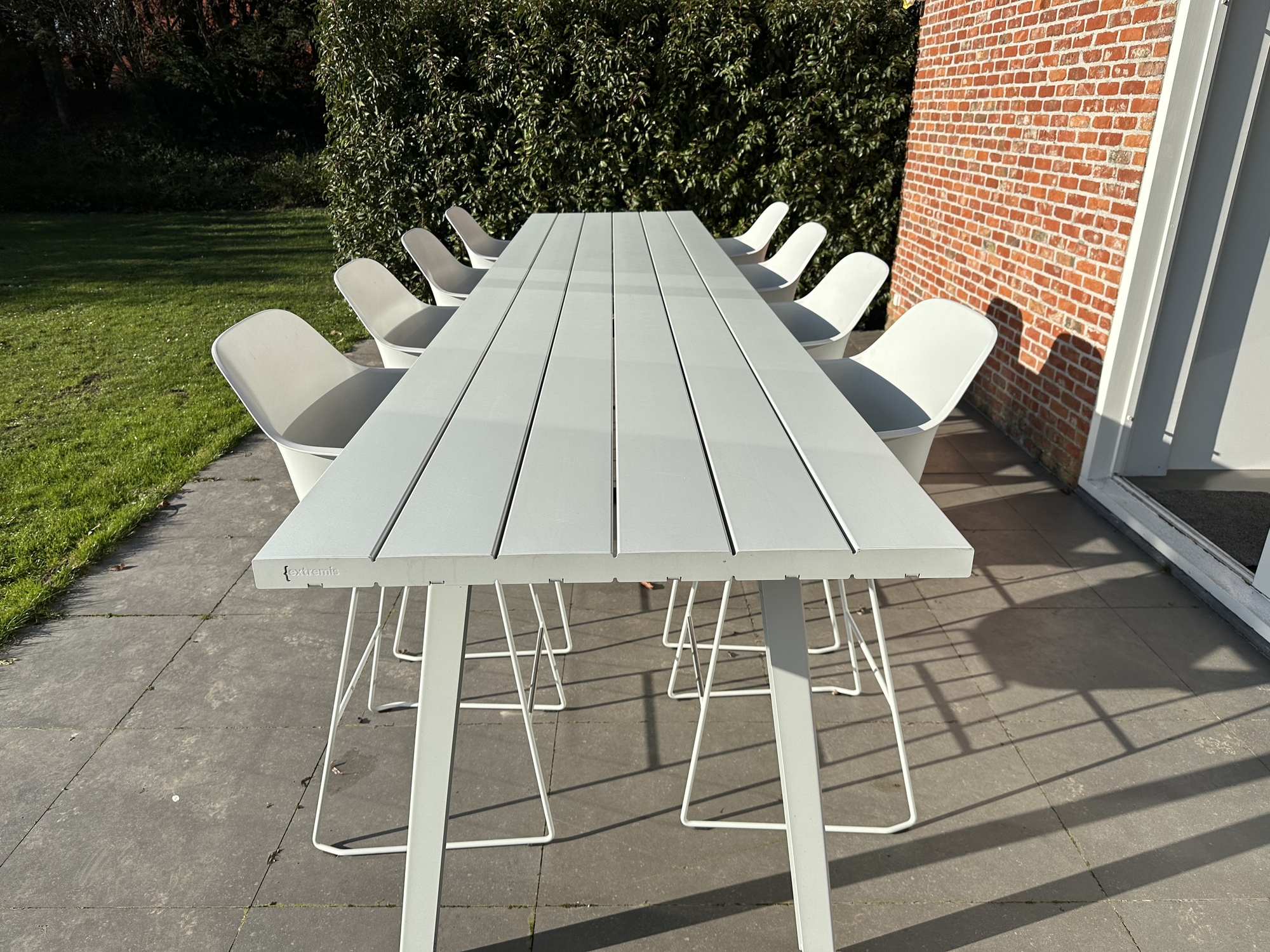 Extremis-Marina hoge tafel met 8 barkrukken Captain's Chair wit