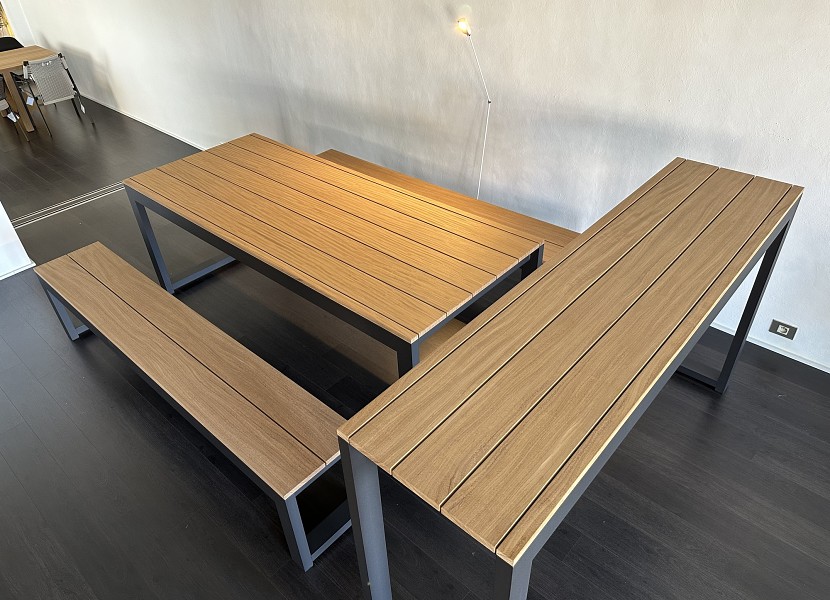 Bastalpe-tafel, bartafel en 2 zitbanken Cubrick afromosia - 35%