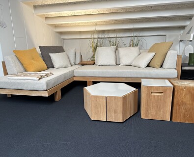 Tribu-3 x low tables teak met lavastone linnen -  60%