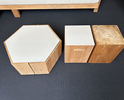 Tribu-3 x low tables teak met lavastone linnen - 50%
