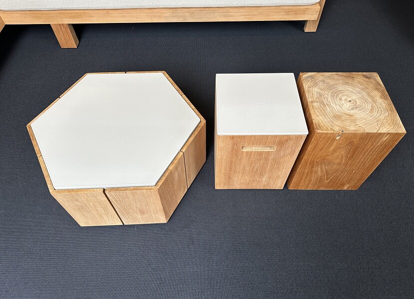 Tribu-3 x low tables teak met lavastone linnen -  70%