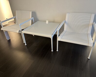 Knoll- 2 x outdoor lounge armstoel met bijzettafeltje 1966 collection R.Schutz - 40%
